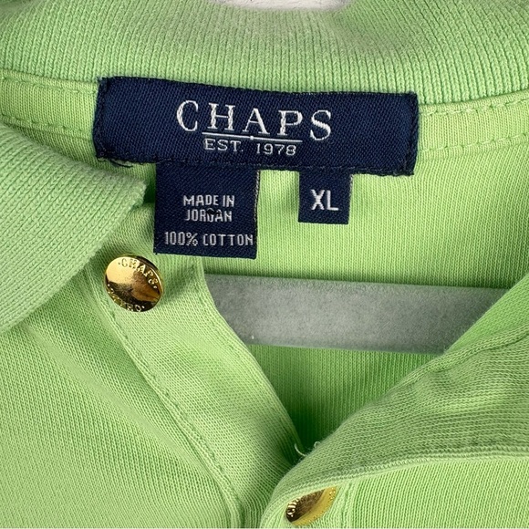 VTG Chaps Lime Green Polo Shirt Gold Snaps Quarter Sleeve Y2K 90s 100% Cotton XL - Picture 4 of 9